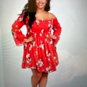 Torrid Red Floral Smocked Off The Shoulder Mini Dress Sz.2